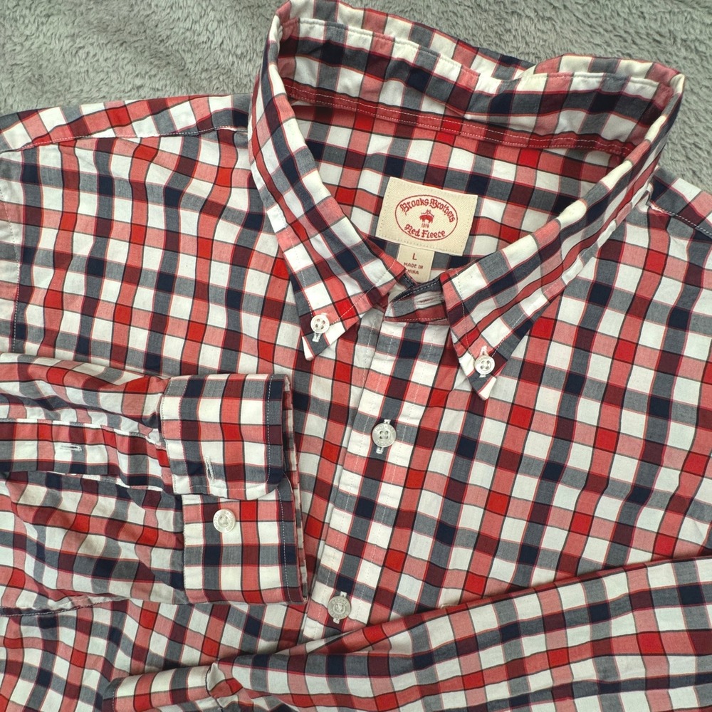 Brooks Brothers Long Sleeve Check Shirt Men's Size Large Red/White/Blue